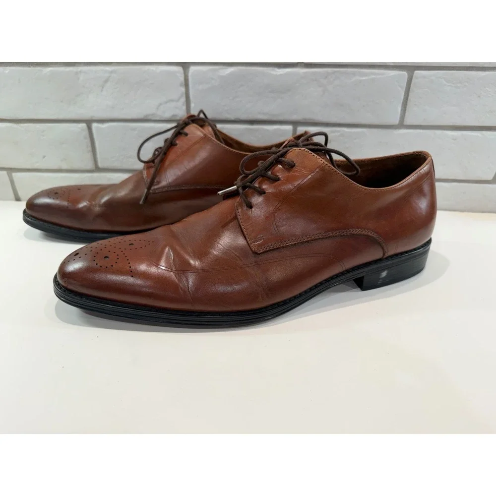 Kenneth Cole Abbott Lace Up Mens 12M Brown Leather Medallion Toe Oxford AB0011